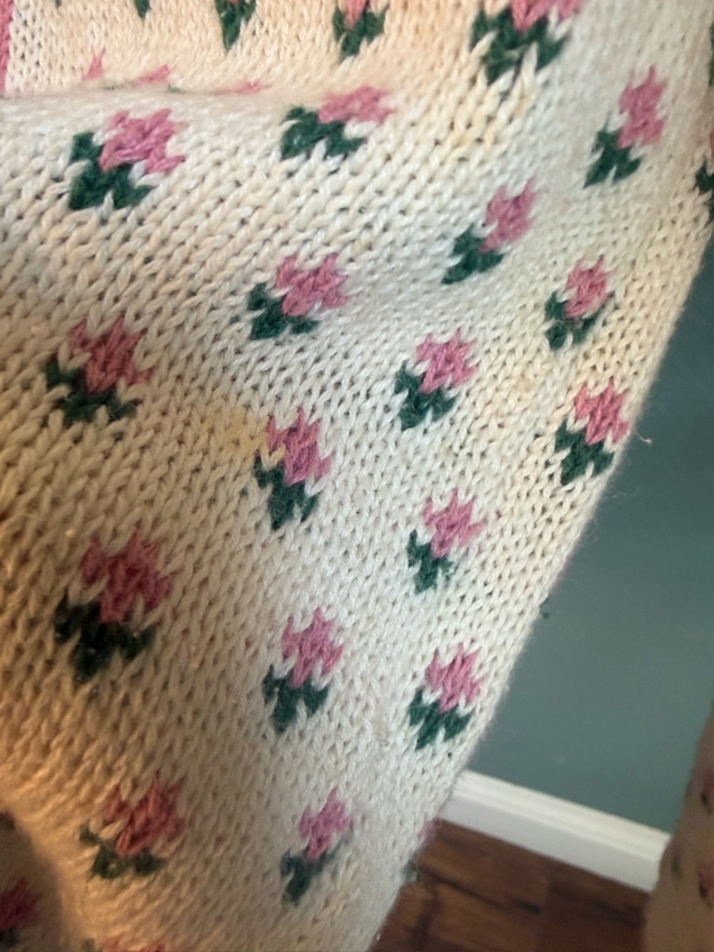 Vintage Cottagecore Ramie Sweater Farm Scene Duck Window Grandpa Sweater Large - Picture 5 of 6